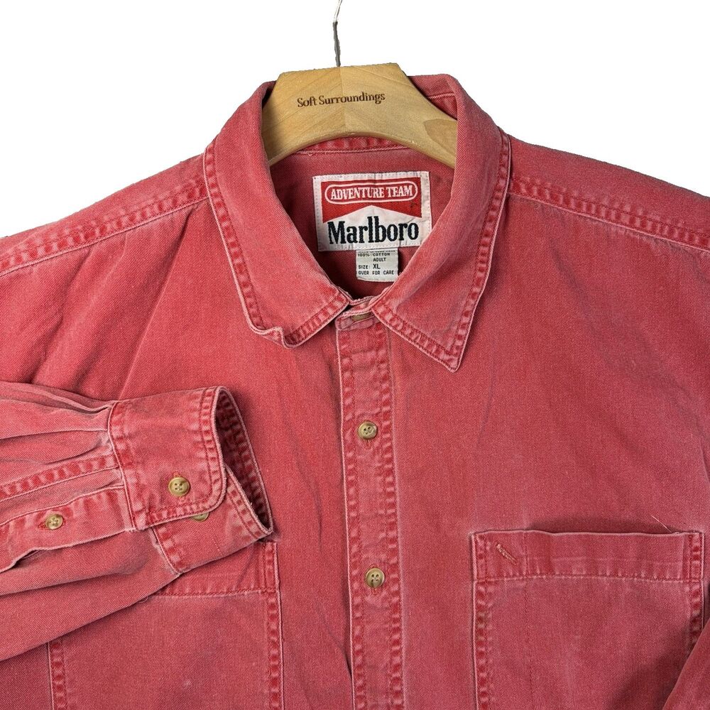 Marlboro Adventure Team Button Shirt Mens XL Faded Red Workwear Vintage 90s Y2k
